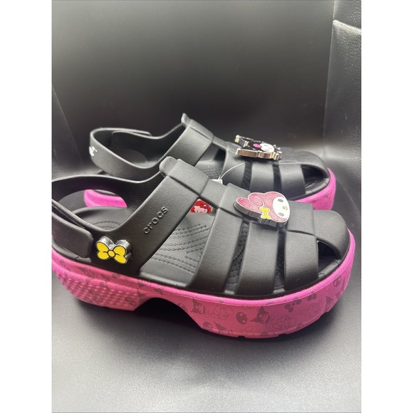Crocs Women's Kuromi My Melody Hello Kitty Stomp Sandals 210104100 Black Sz 9 - Picture 1 of 15